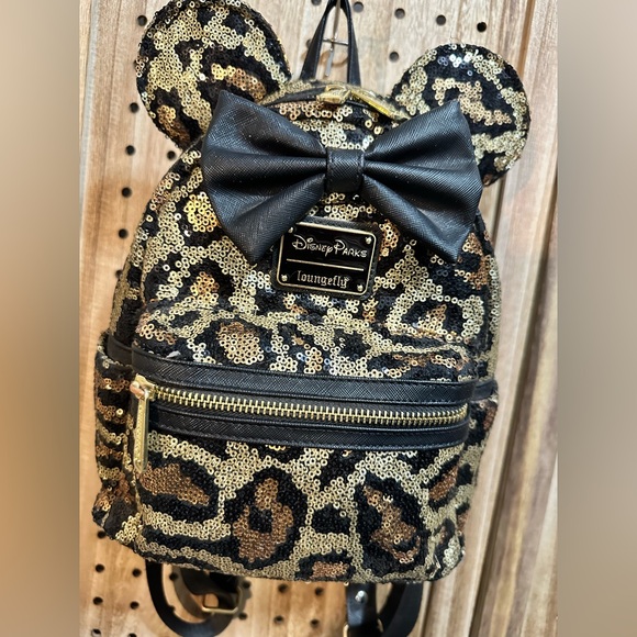 LOUNGEFLY DISNEY PARKS LEOPARD SEQUIN MINI BACKPACK - Picture 2 of 11